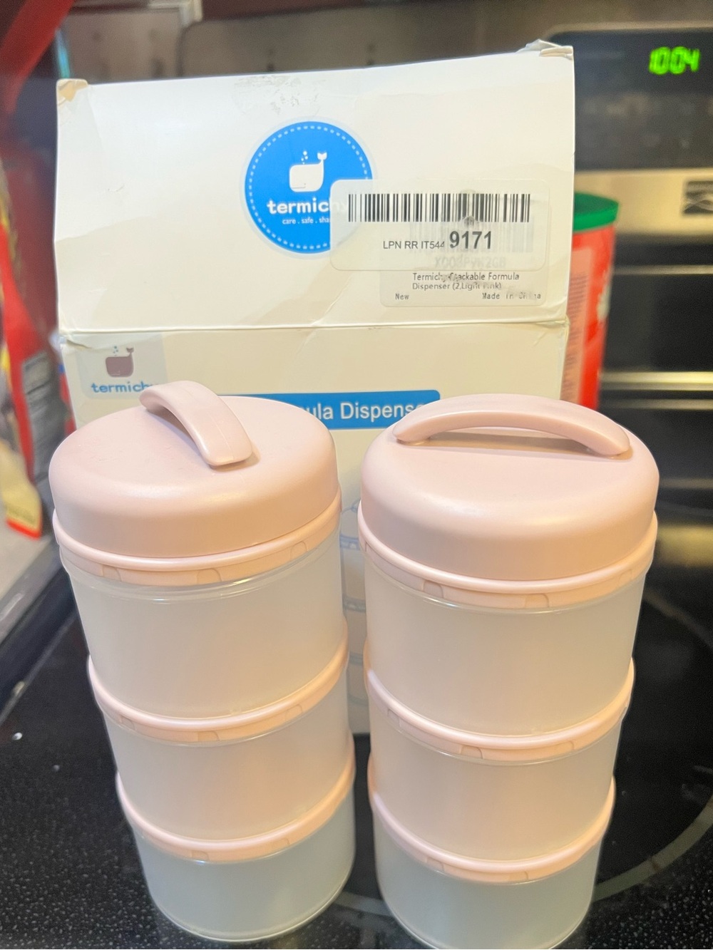 Pink baby formula/ snack storage containers. New!
